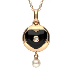 18ct Rose Gold Whitby Jet Diamond Heart in Circle Necklace