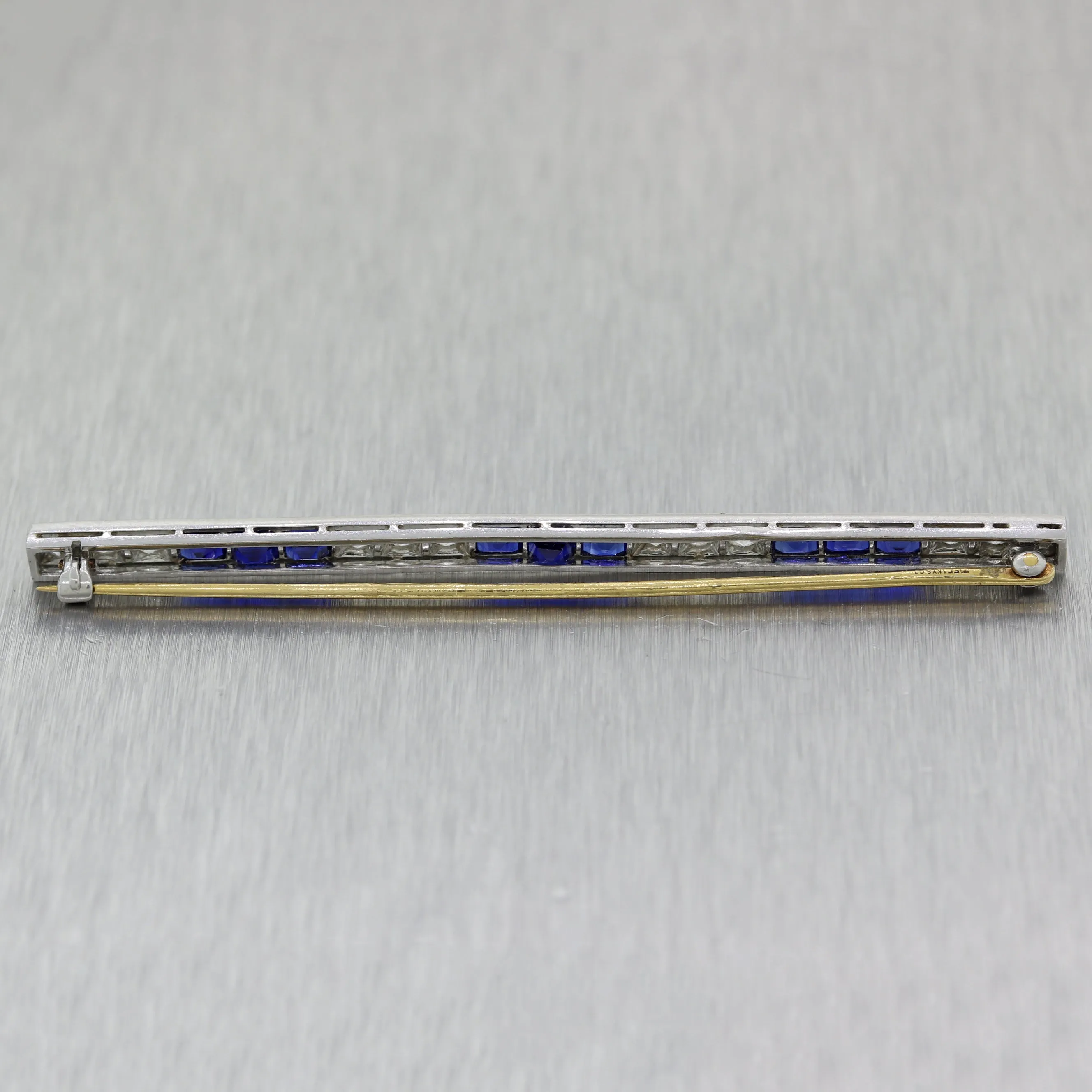 1920 Tiffany & Co. Art Deco Platinum & 14k Gold 3.6ctw Sapphire & Diamond Pin