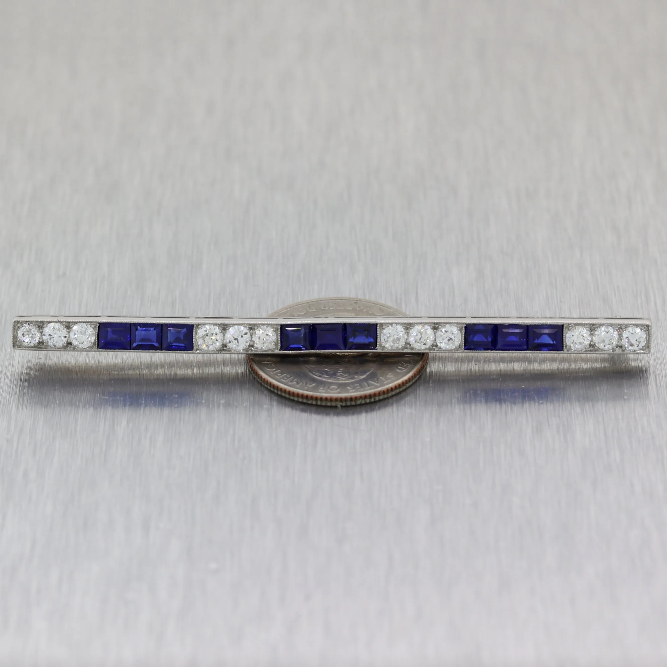 1920 Tiffany & Co. Art Deco Platinum & 14k Gold 3.6ctw Sapphire & Diamond Pin