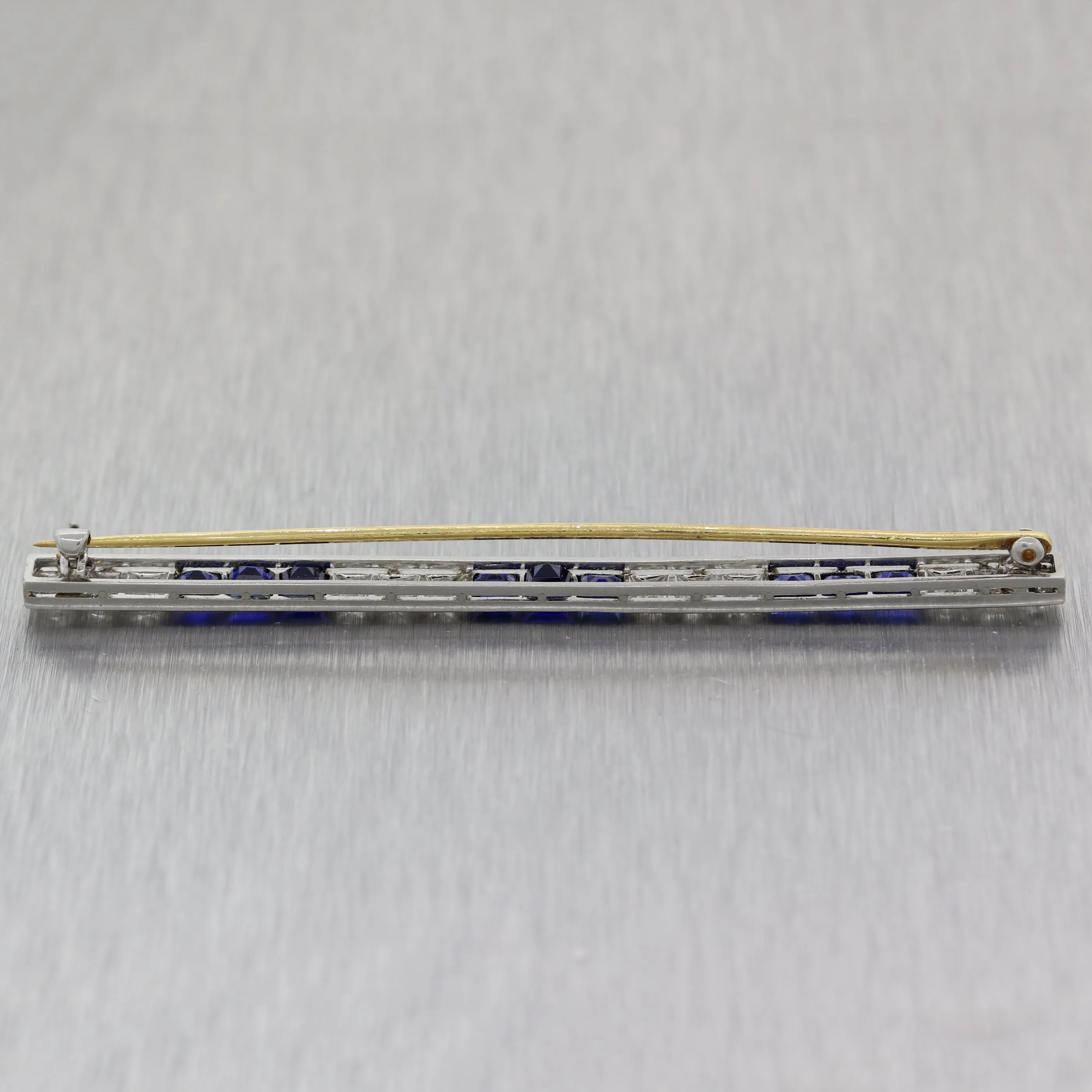 1920 Tiffany & Co. Art Deco Platinum & 14k Gold 3.6ctw Sapphire & Diamond Pin