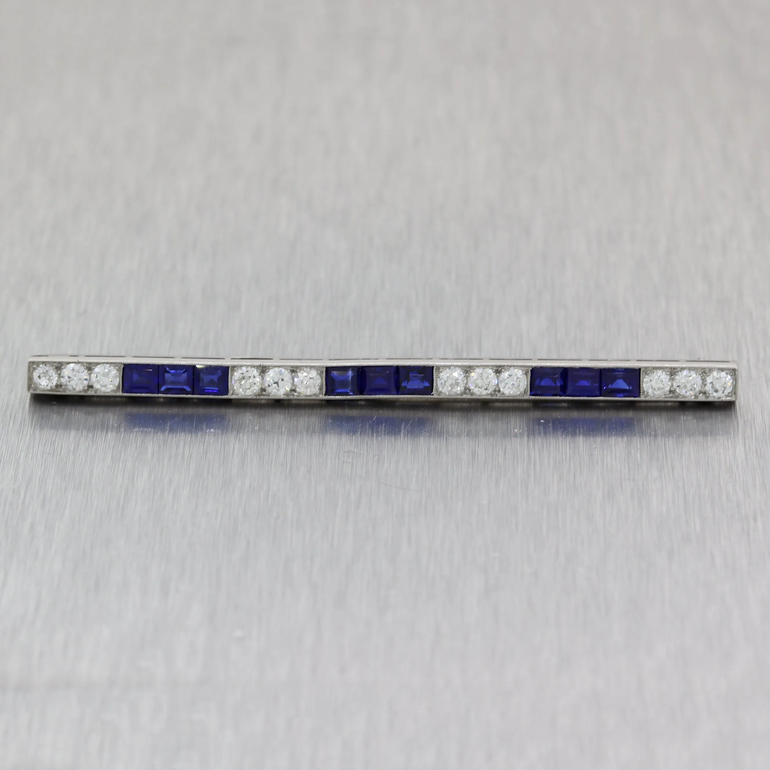 1920 Tiffany & Co. Art Deco Platinum & 14k Gold 3.6ctw Sapphire & Diamond Pin