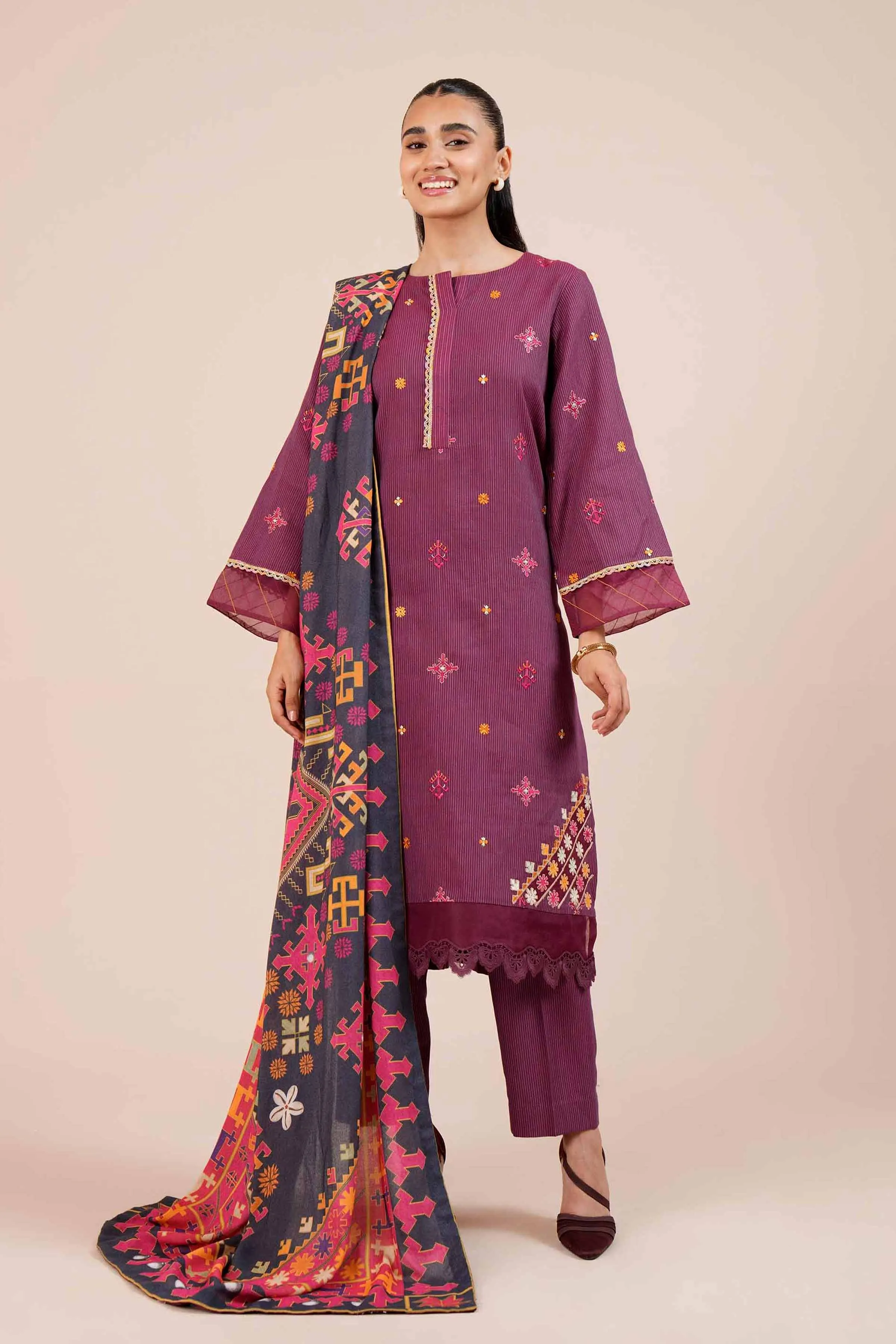 3 Piece - Yarn Dyed Embroidered Suit - 42404336