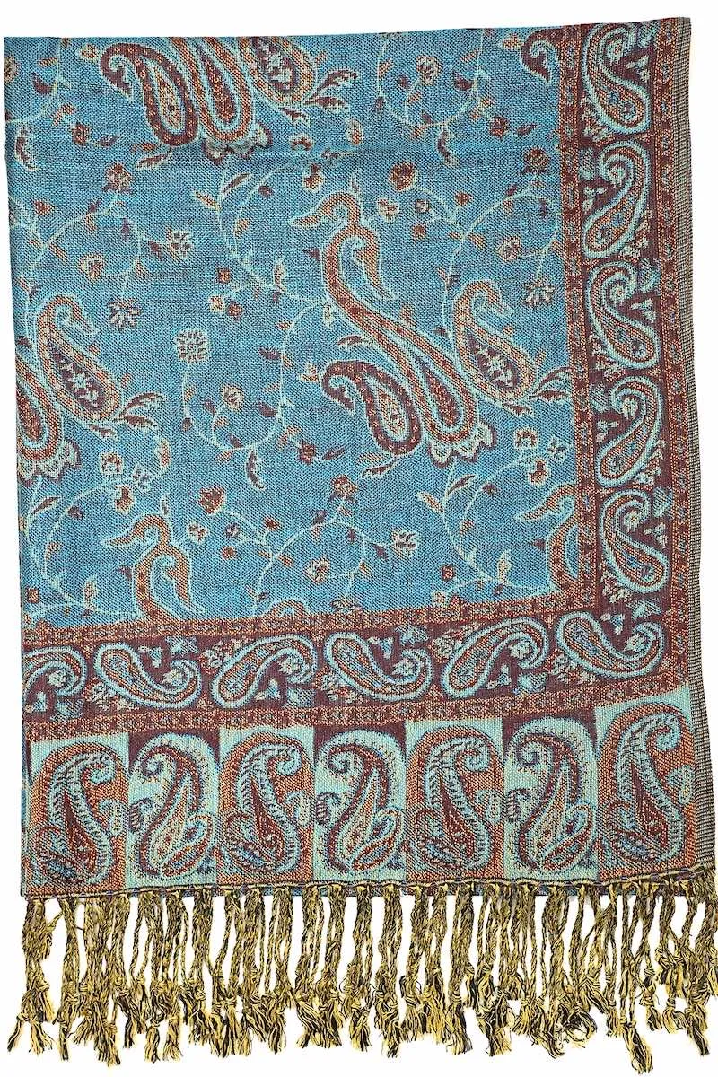 Achillea Teal Reversible Paisley Pashmina