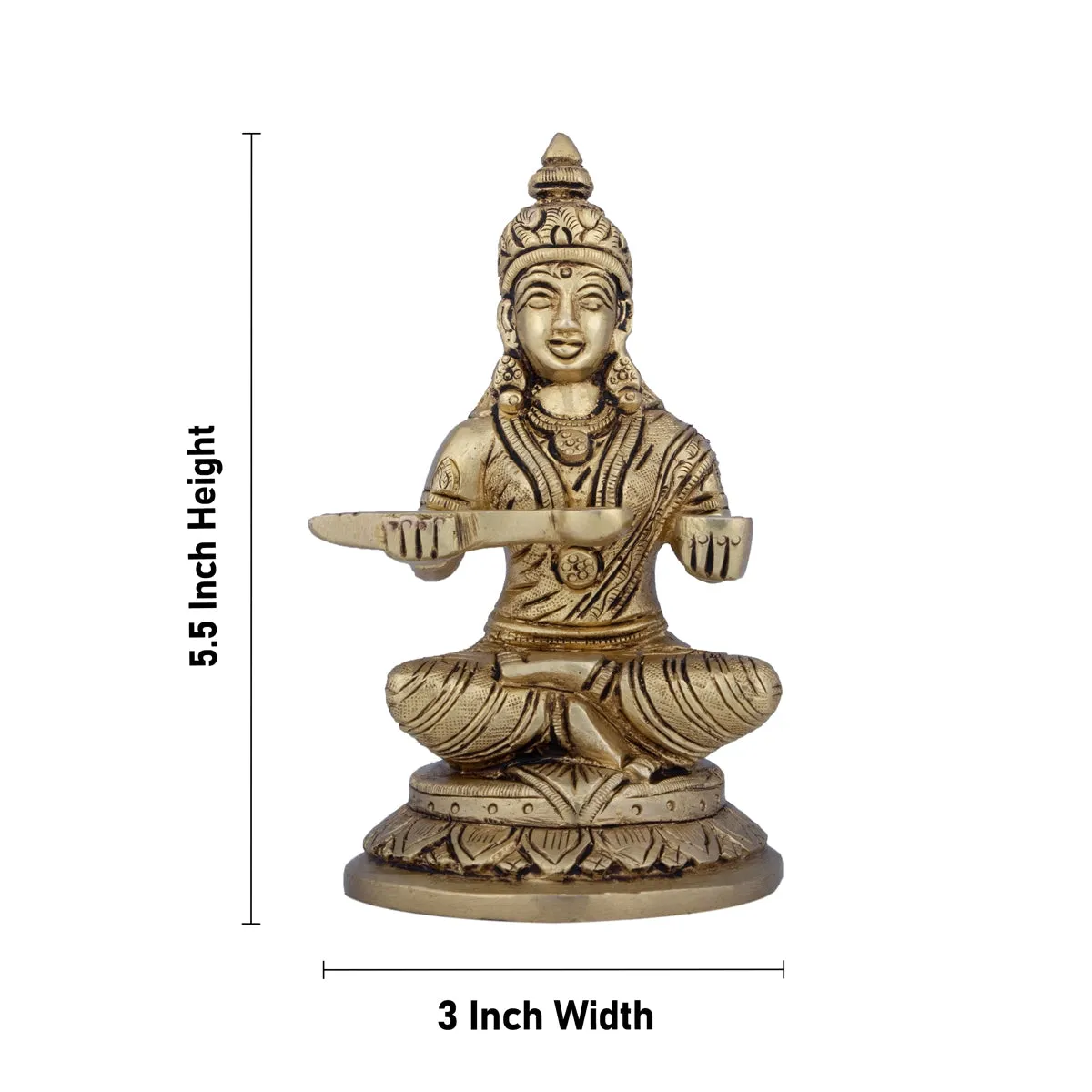 Annapoorani Statue - 5.5 x 3 Inches | Antique Brass Idol/ Annapoorneshwari Statue for Pooja/ 1.200 Kgs Approx