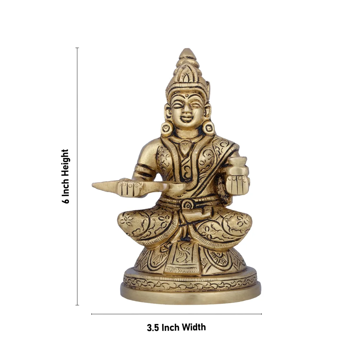 Annapoorani Statue - 6 x 3.5 Inches | Antique Brass Idol/ Annapoorani Idol for Pooja/ 1.420 Kgs Approx