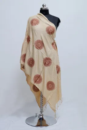 Beige Colour Aari Work  Embroidered Stole Embellished With Swarovski Work .