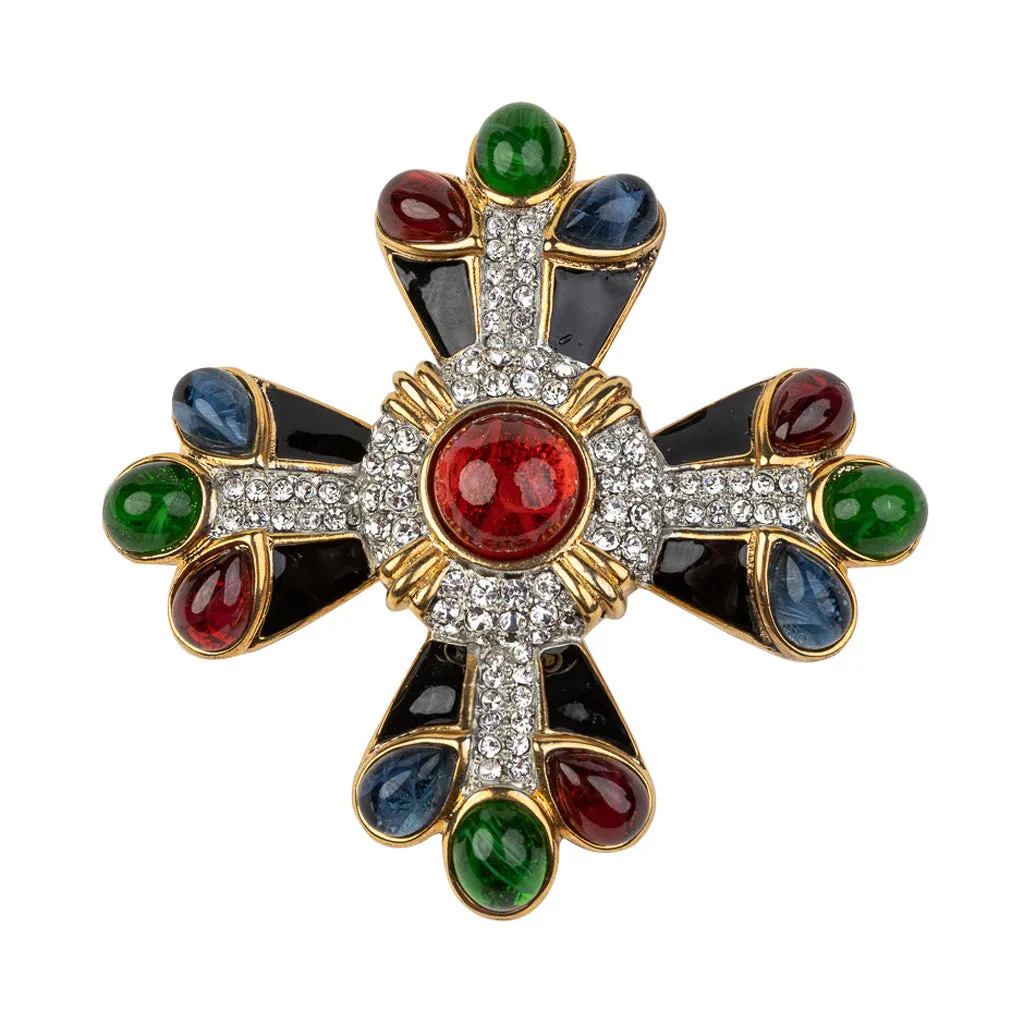 Black and Multi Color Gem Cross Pin