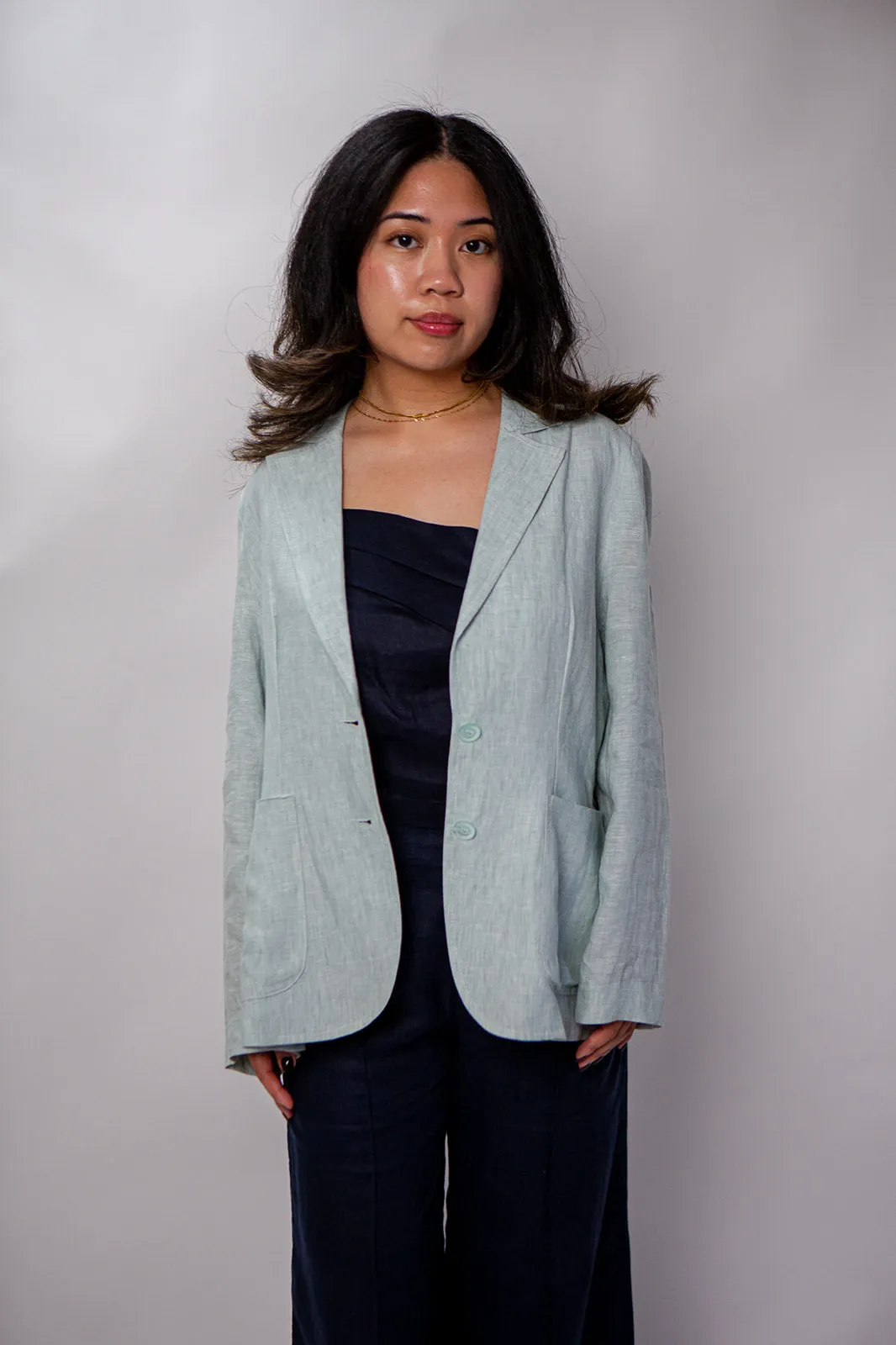 Bleu 100% Linen Oversized Blazer