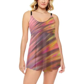 Color Blast Chest Pleat Swim Dress