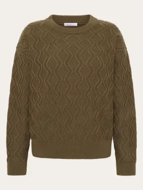 Cotton cable crew neck - Regenerative Organic Certified® - GOTS/Vegan - Dark Olive