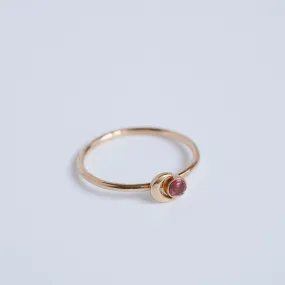 Crescent Moon and Pink Tourmaline Stacking Ring in 14 Karat Gold