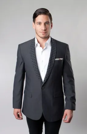 Grey Polka Dot Pattern Lapel Blazer