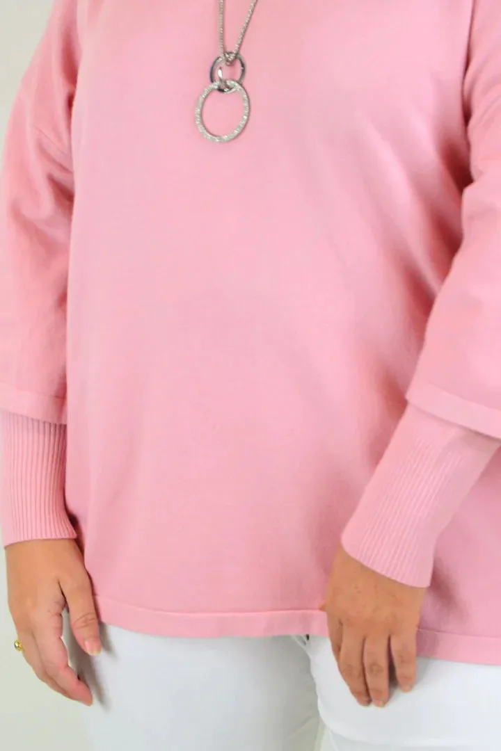 Lush Pink Debs Double Sleeve Tunic Jumper