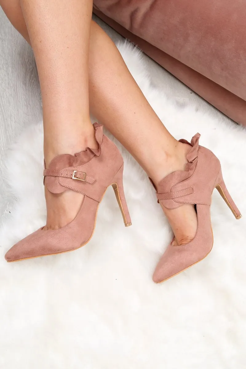 Pink Faux Suede Frill Court Heels - Brynna