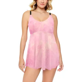 Pink Sky Chest Pleat Swim Dress