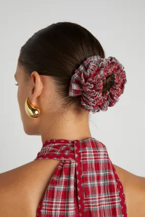 shirred garter scrunchie in check