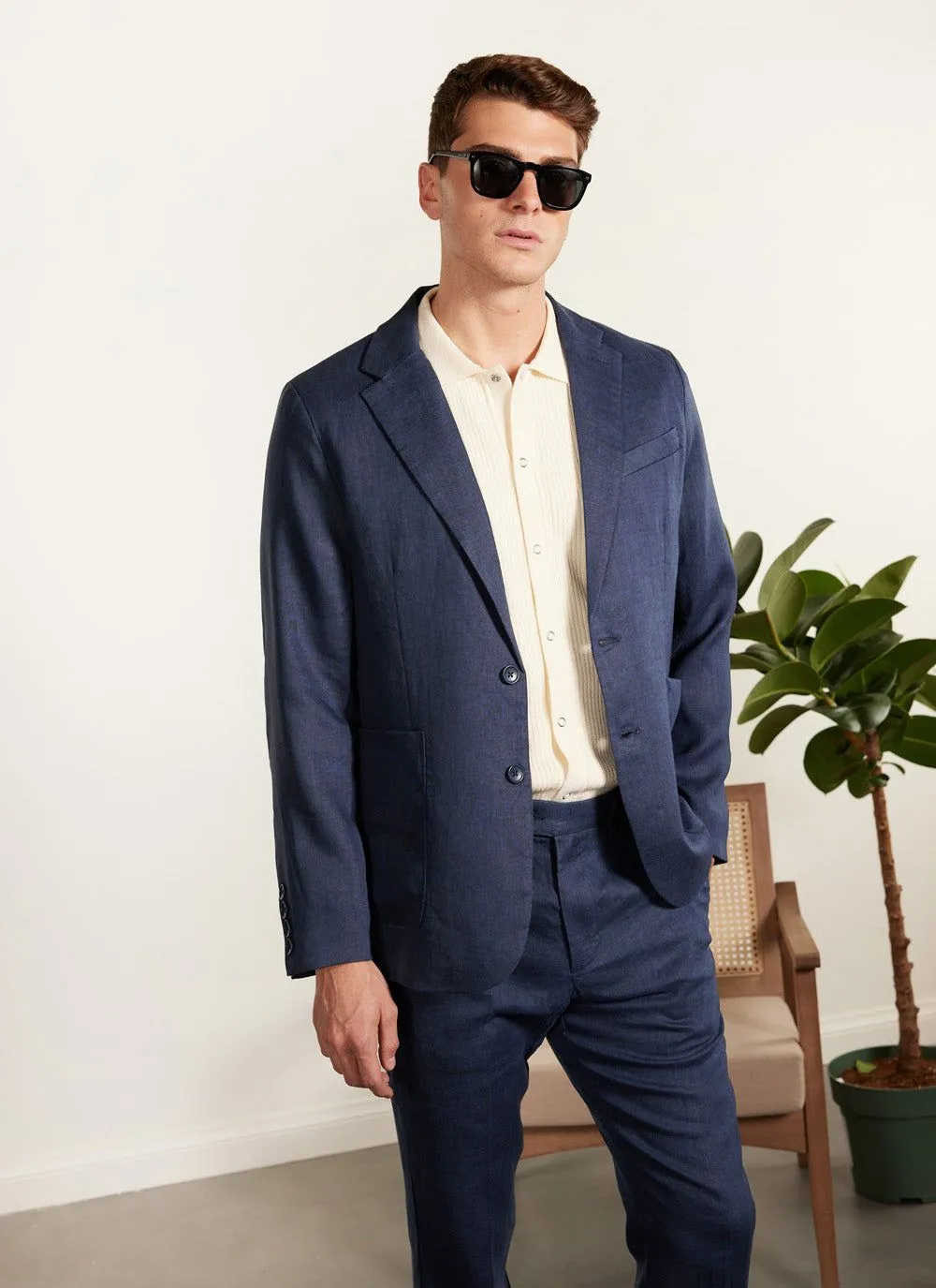 Tailored Linen Blazer | Royal Blue