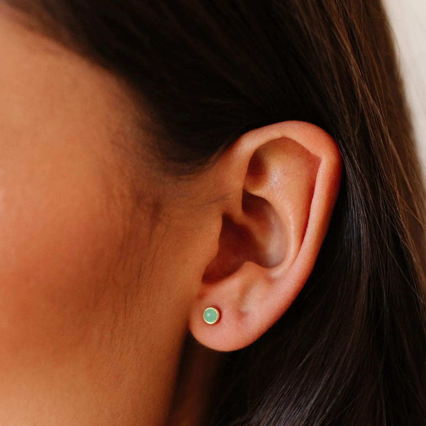 TINY PROTECT STUD EARRINGS - CHRYSOPRASE & GOLD