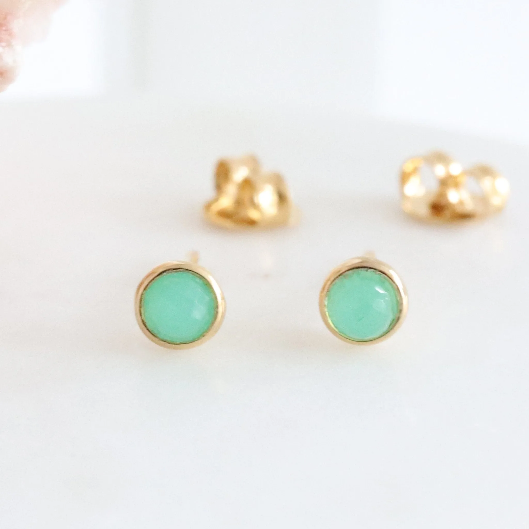 TINY PROTECT STUD EARRINGS - CHRYSOPRASE & GOLD