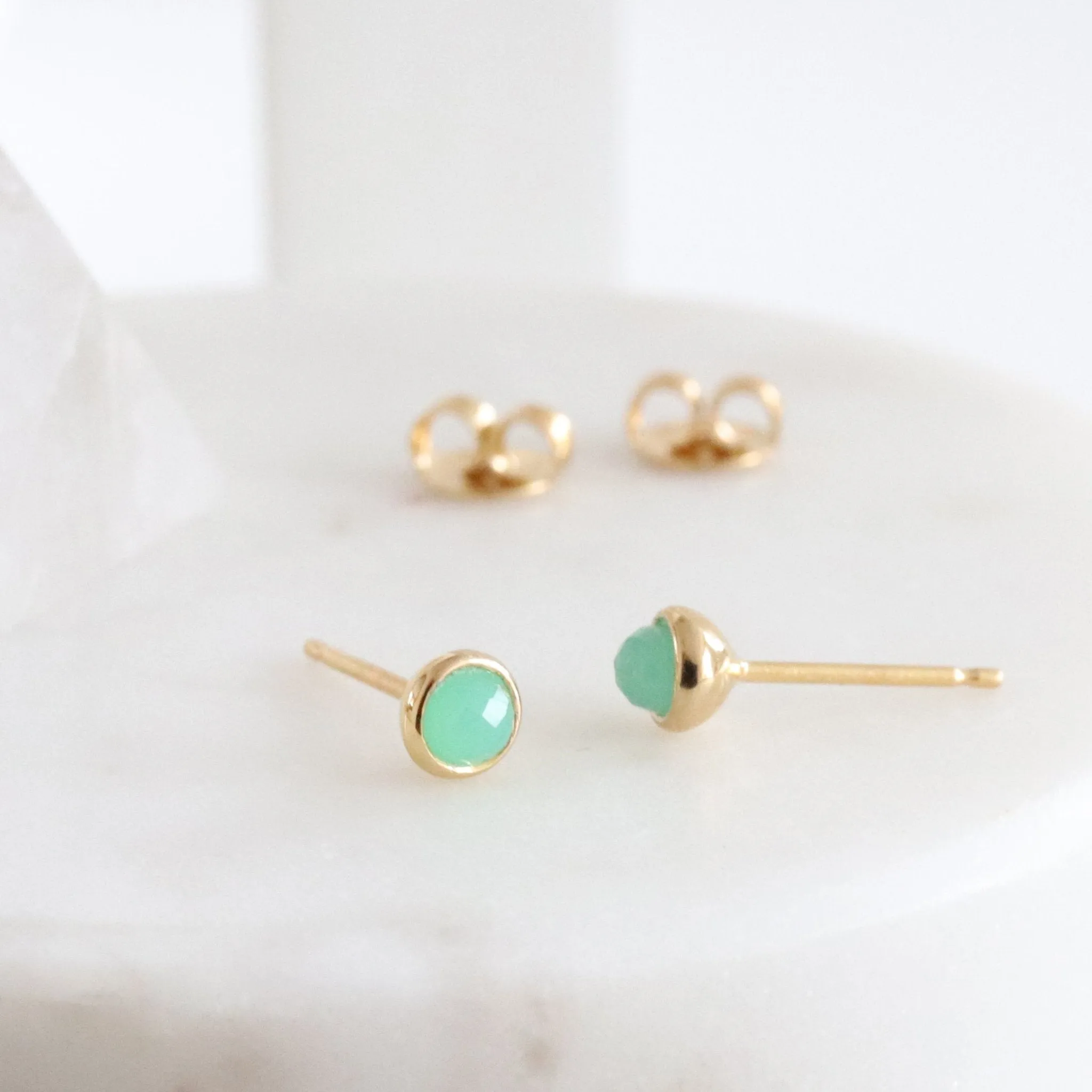 TINY PROTECT STUD EARRINGS - CHRYSOPRASE & GOLD