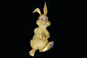 Vintage 18K Yellow Gold .20 Carat Sapphire and Diamond Bunny Brooch