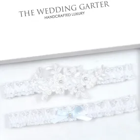 White Lace Applique Bridal Garters Set